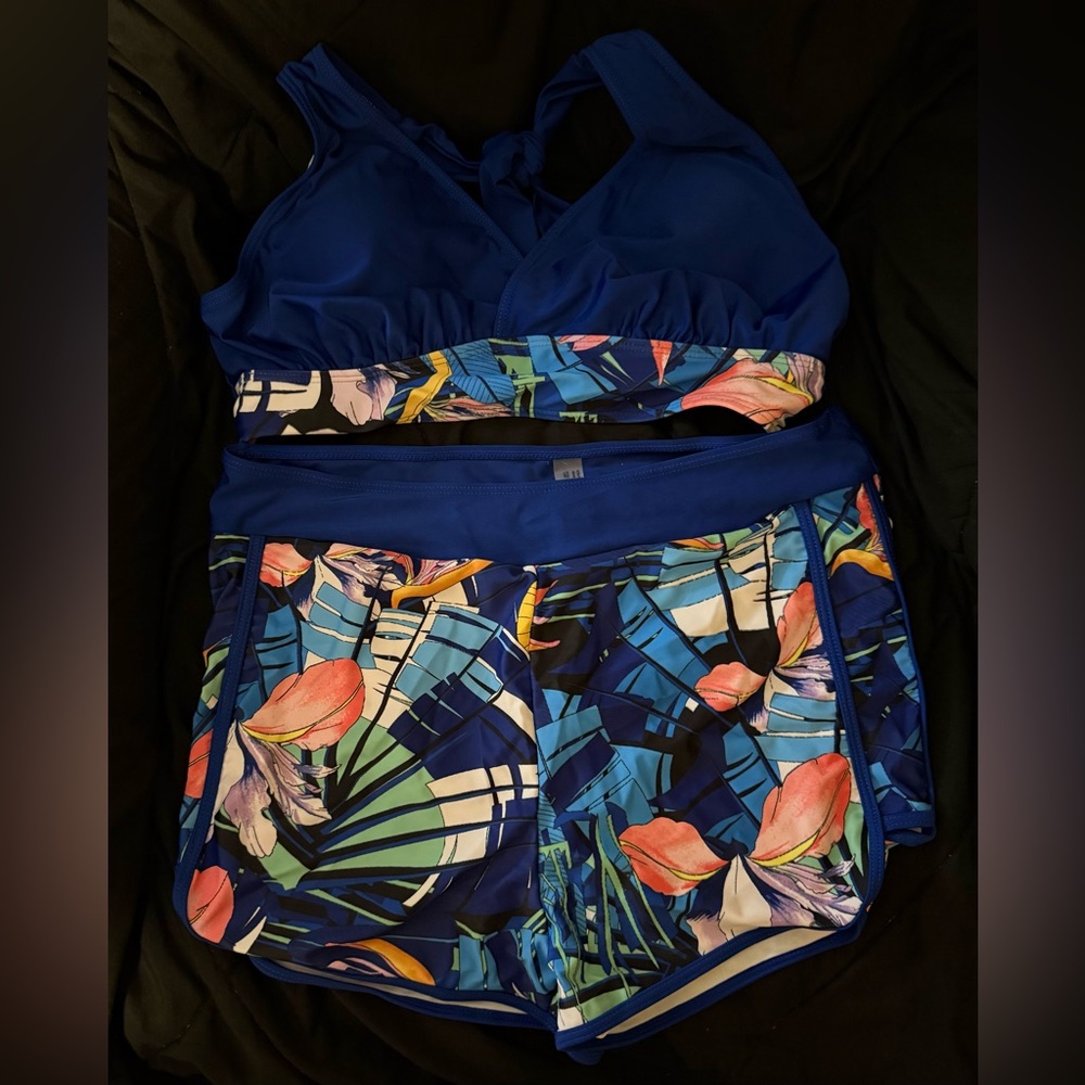 Swim Lushoire Summer Beach Plus Size Tropical Print Halter Bikini Set